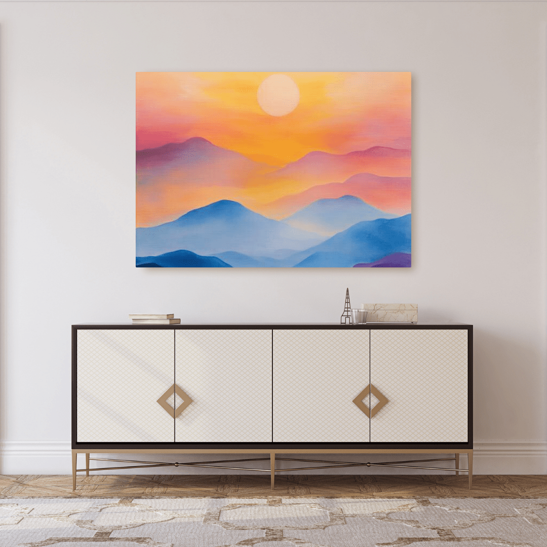 Tranquil Sunset Over Mountains - Minimalist Wall Art - Aestheticanvas