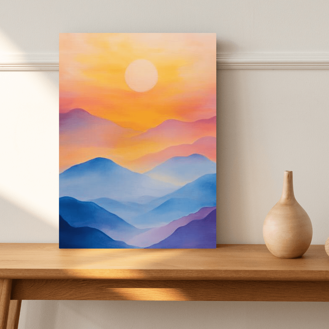 Tranquil Sunset Over Mountains - Minimalist Wall Art - Aestheticanvas