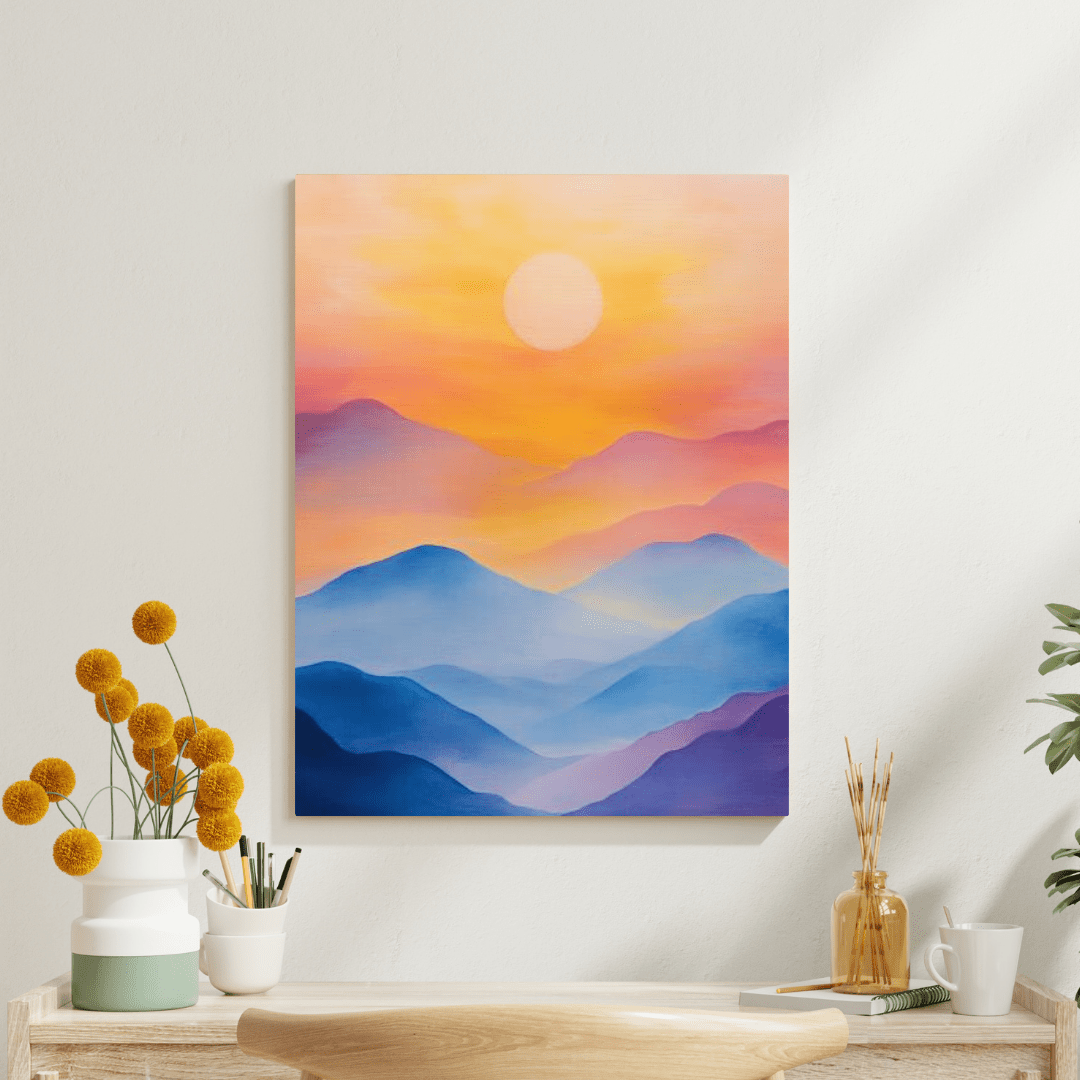 Tranquil Sunset Over Mountains - Minimalist Wall Art - Aestheticanvas