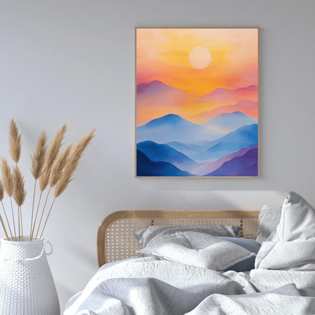 Tranquil Sunset Over Mountains - Minimalist Wall Art - Aestheticanvas