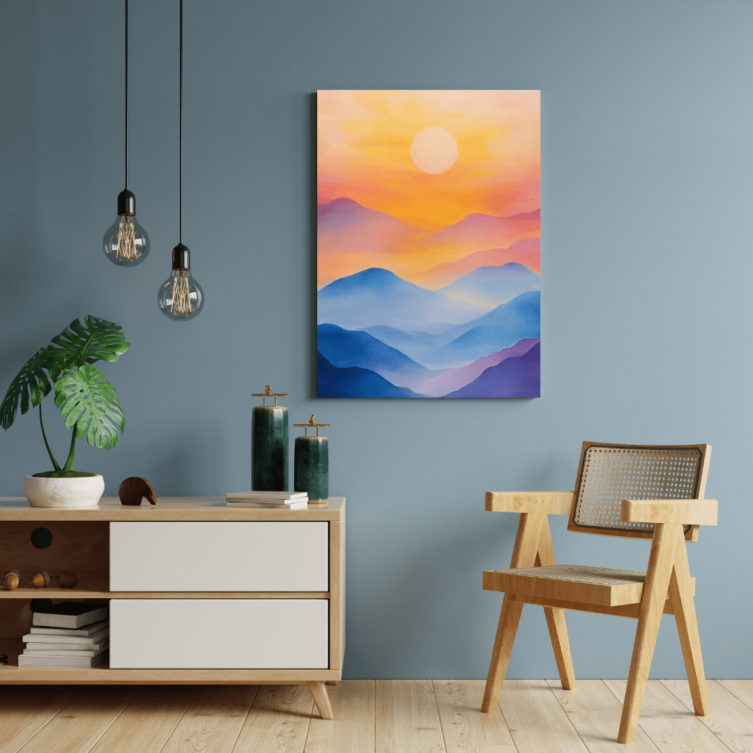 Tranquil Sunset Over Mountains - Minimalist Wall Art - Aestheticanvas