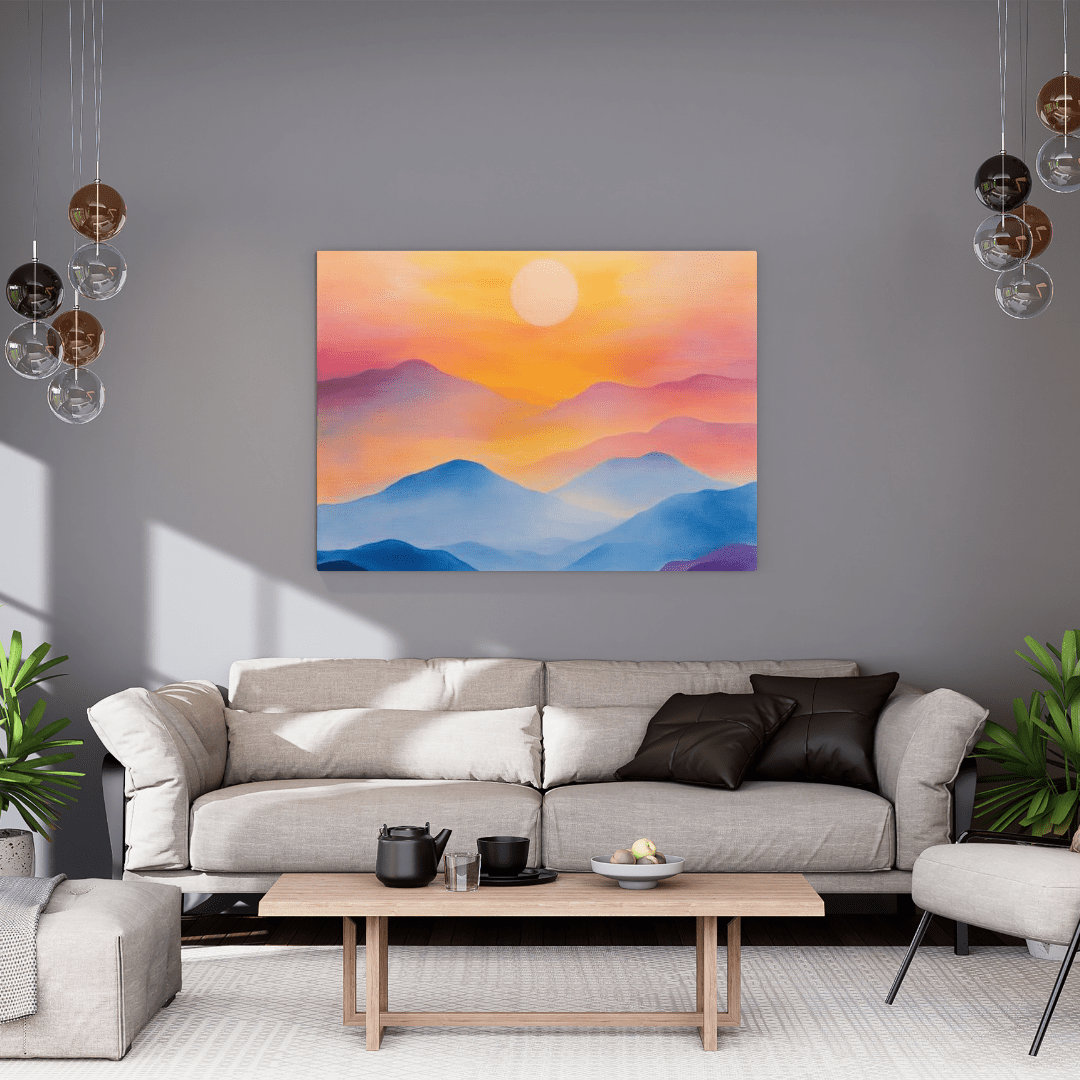 Tranquil Sunset Over Mountains - Minimalist Wall Art - Aestheticanvas