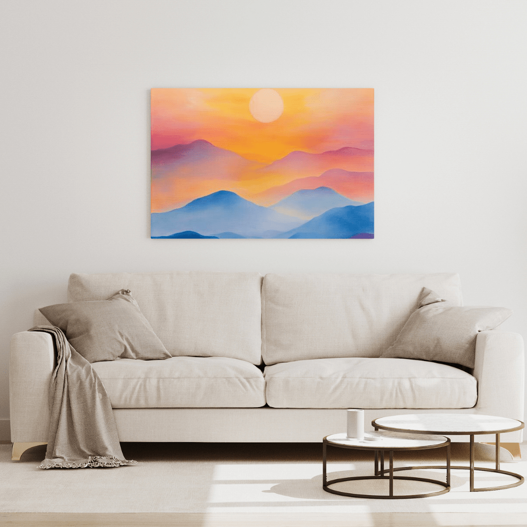 Tranquil Sunset Over Mountains - Minimalist Wall Art - Aestheticanvas