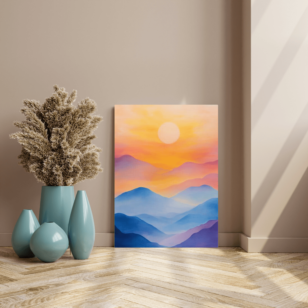 Tranquil Sunset Over Mountains - Minimalist Wall Art - Aestheticanvas