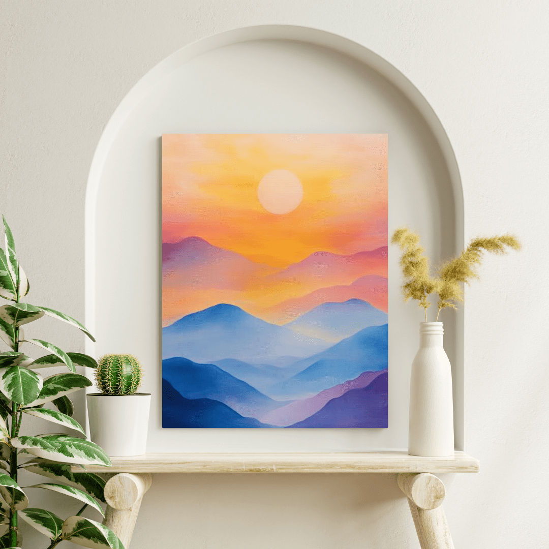 Tranquil Sunset Over Mountains - Minimalist Wall Art - Aestheticanvas