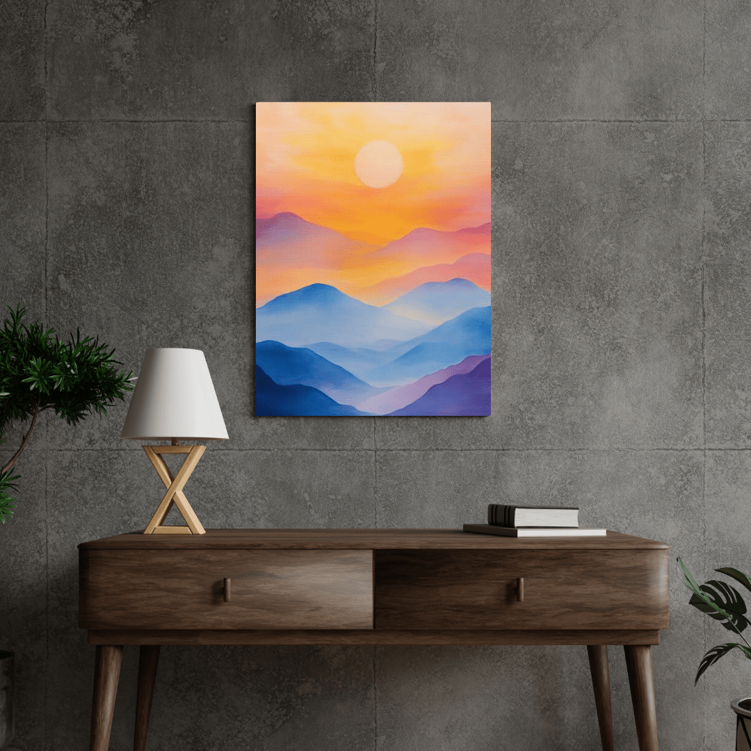 Tranquil Sunset Over Mountains - Minimalist Wall Art - Aestheticanvas