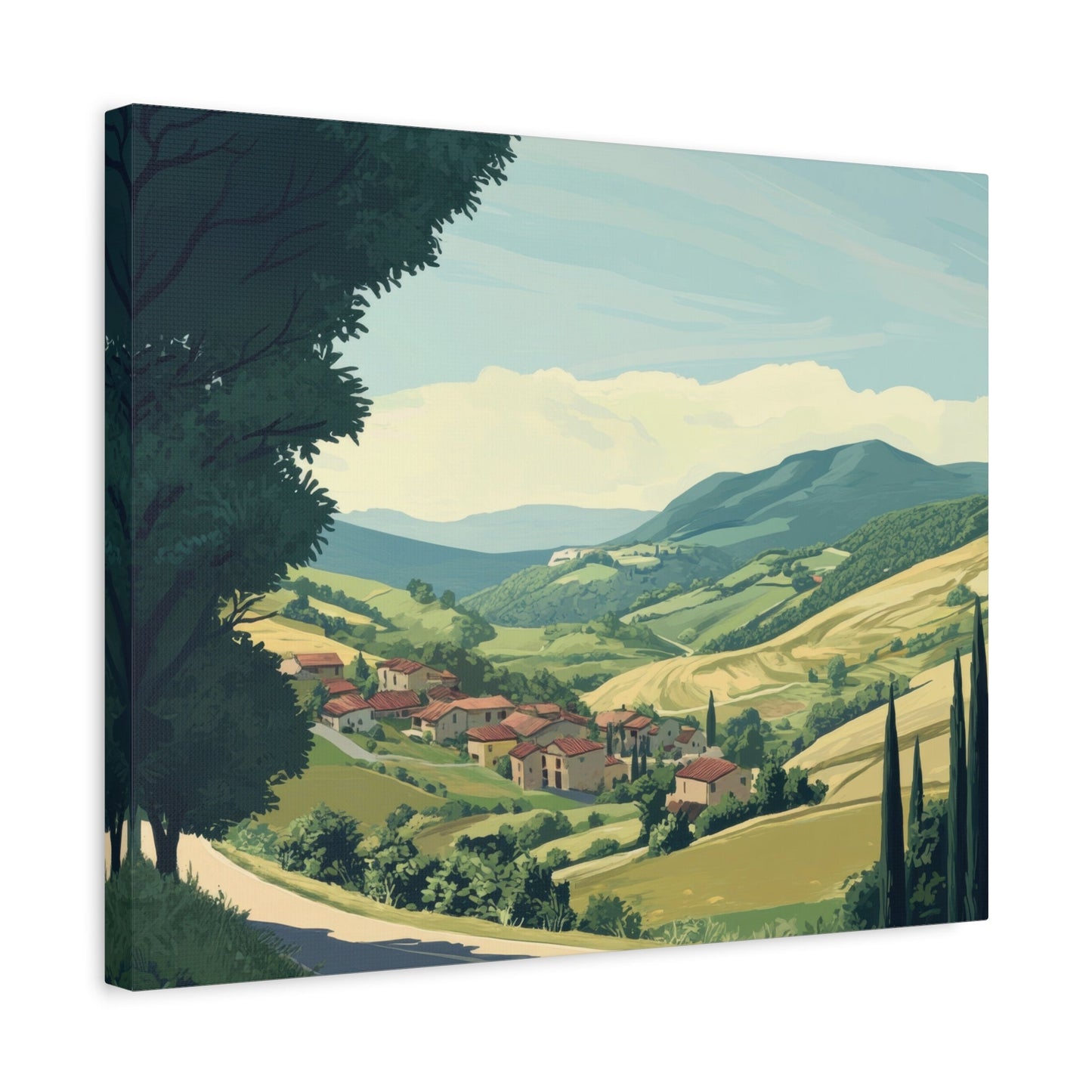 Tranquil Tuscan Village Scene - Countryside Wall Art - Aestheticanvas