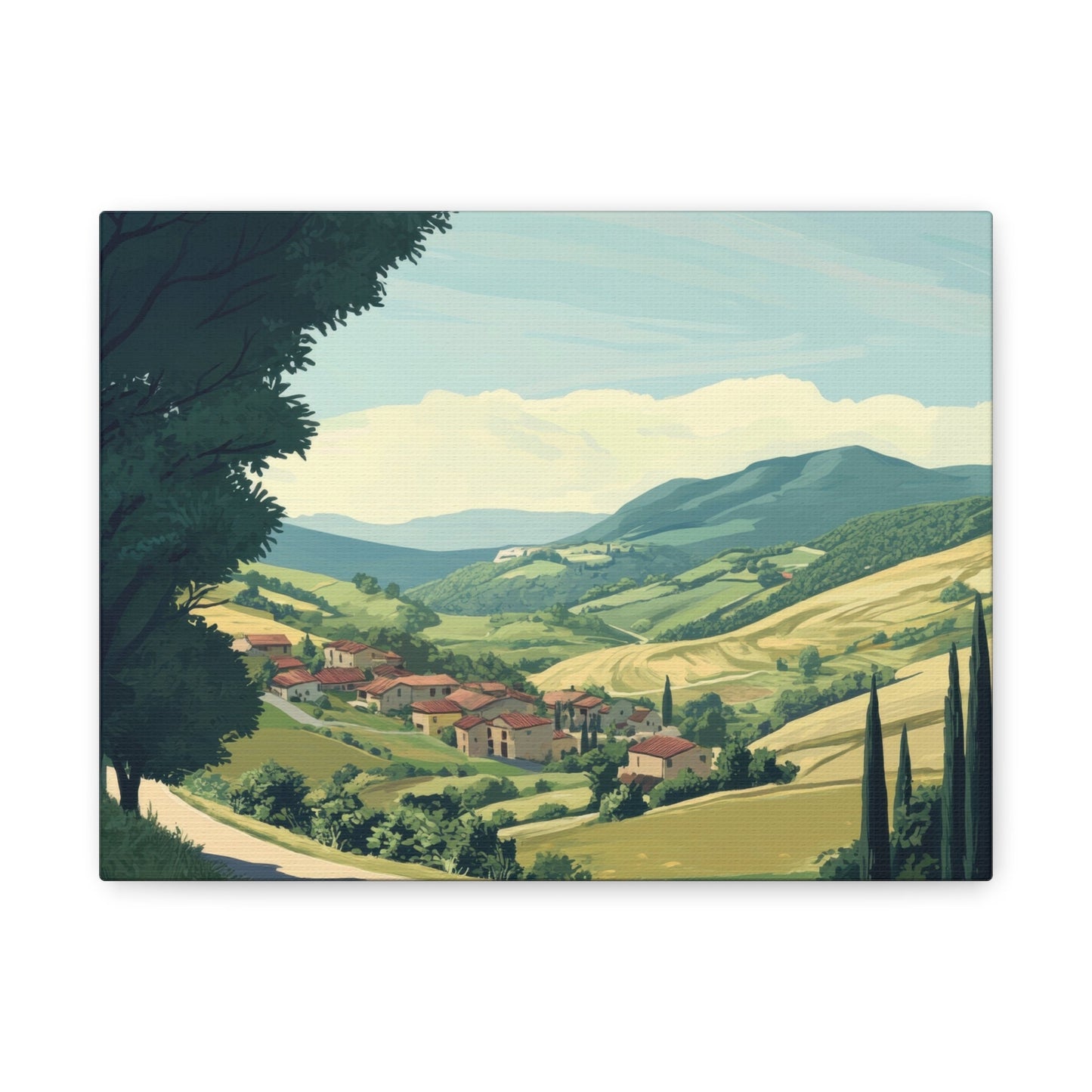 Tranquil Tuscan Village Scene - Countryside Wall Art - Aestheticanvas