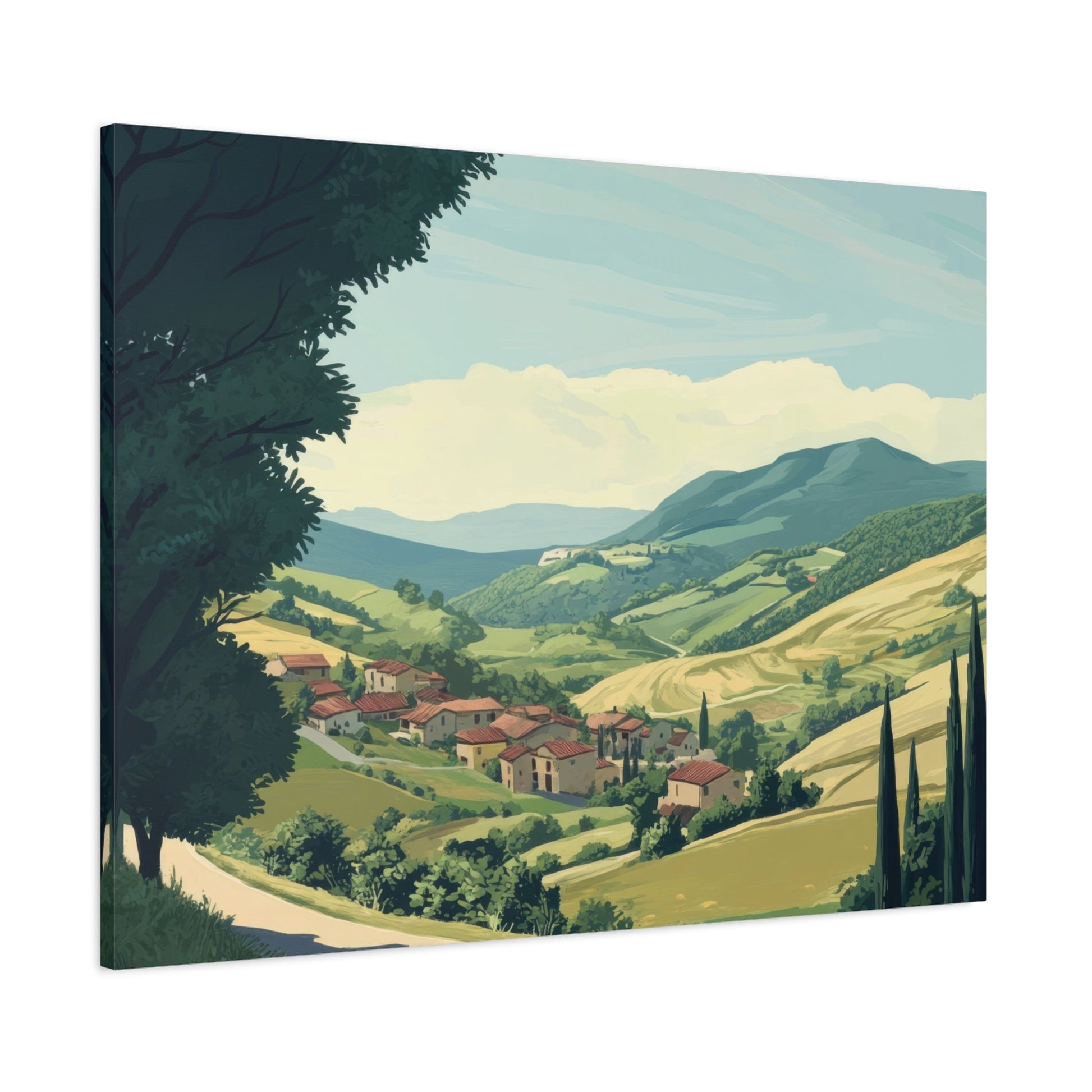 Tranquil Tuscan Village Scene - Countryside Wall Art - Aestheticanvas