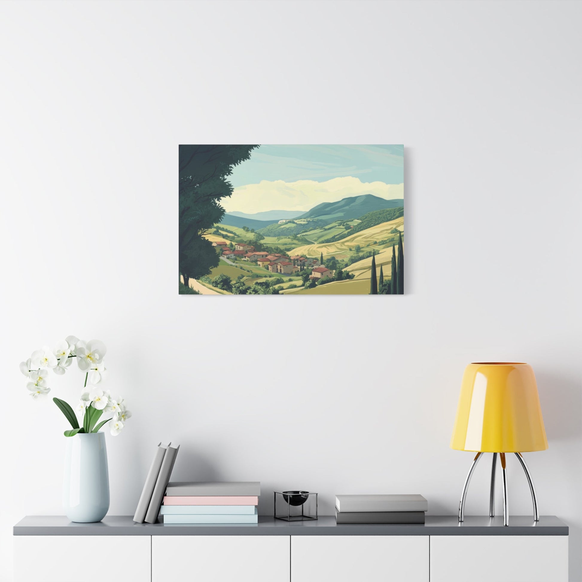 Tranquil Tuscan Village Scene - Countryside Wall Art - Aestheticanvas