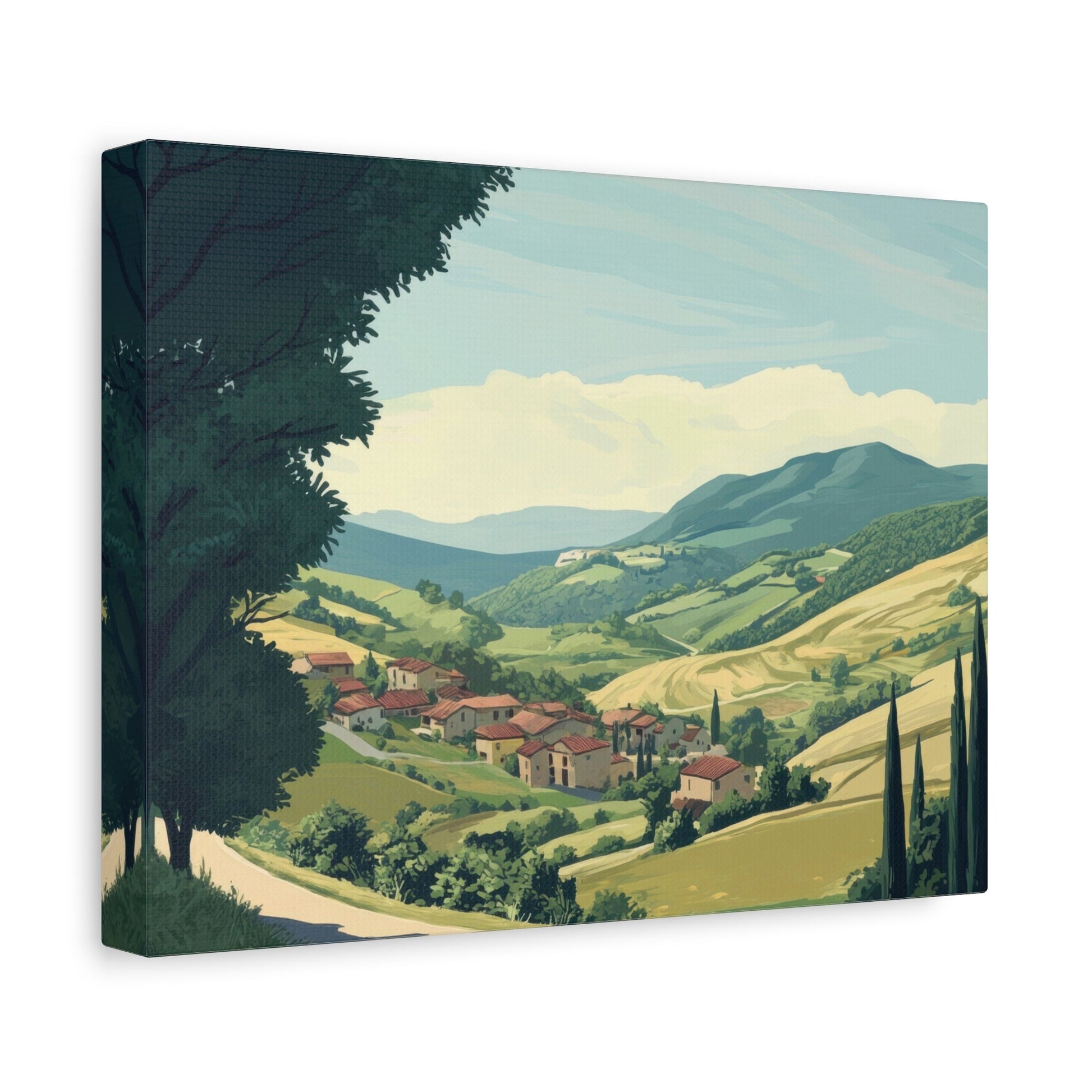 Tranquil Tuscan Village Scene - Countryside Wall Art - Aestheticanvas