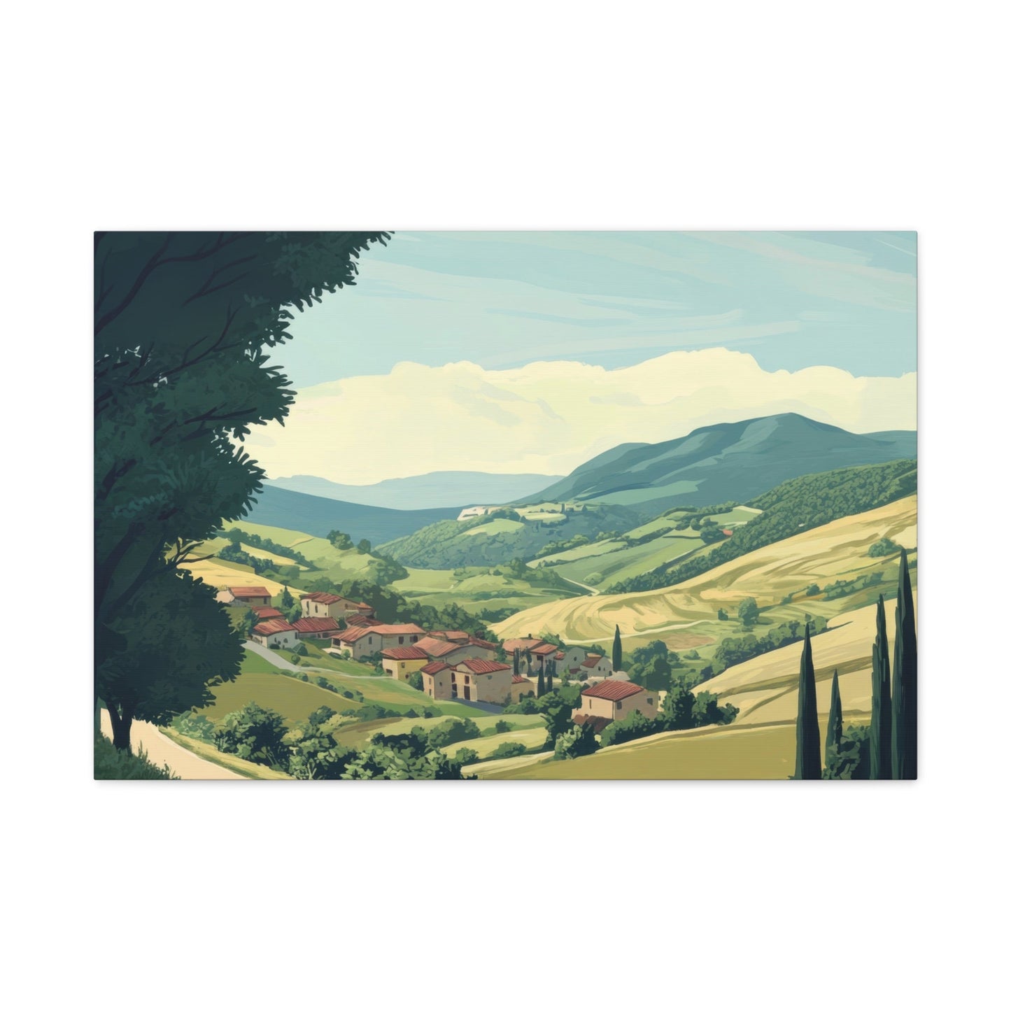 Tranquil Tuscan Village Scene - Countryside Wall Art - Aestheticanvas