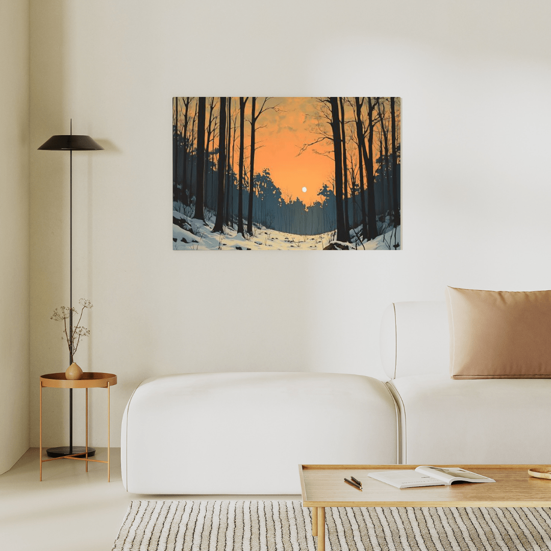 Tranquil Winter Forest Sunrise - Landscape Wall Art - Aestheticanvas