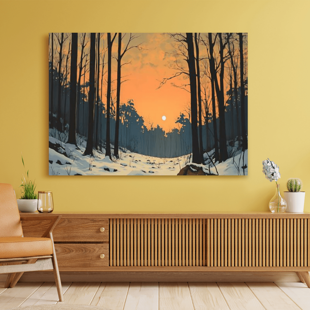 Tranquil Winter Forest Sunrise - Landscape Wall Art - Aestheticanvas