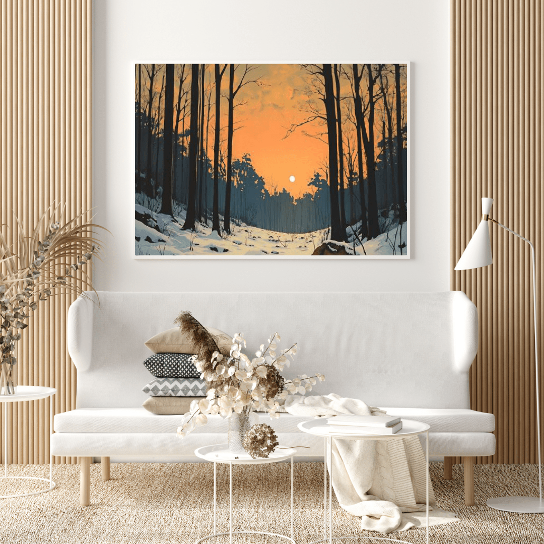 Tranquil Winter Forest Sunrise - Landscape Wall Art - Aestheticanvas