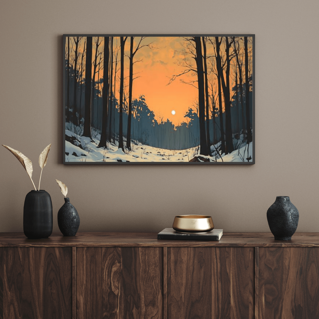 Tranquil Winter Forest Sunrise - Landscape Wall Art - Aestheticanvas