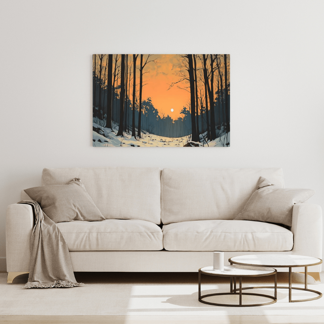 Tranquil Winter Forest Sunrise - Landscape Wall Art - Aestheticanvas