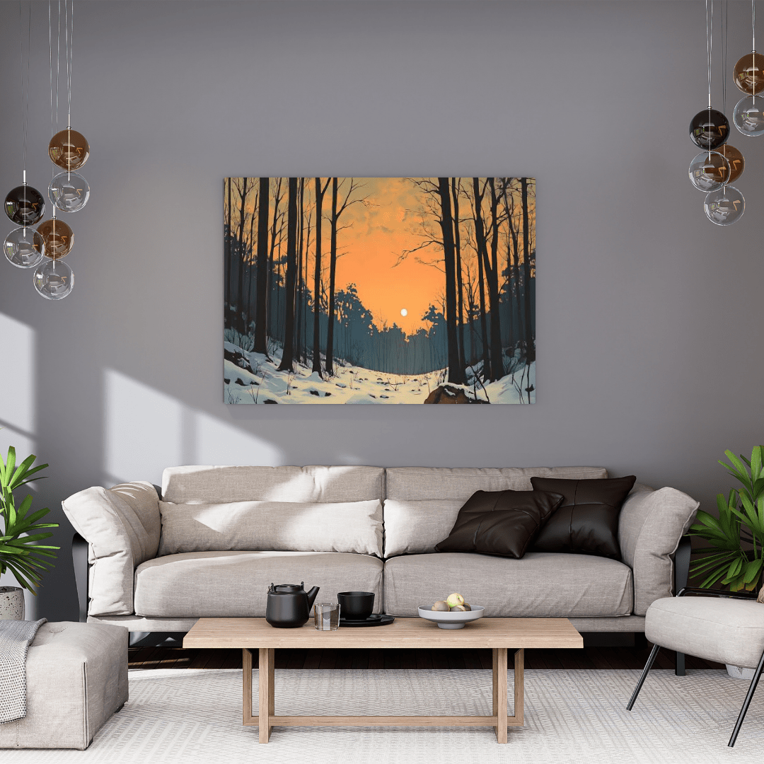 Tranquil Winter Forest Sunrise - Landscape Wall Art - Aestheticanvas