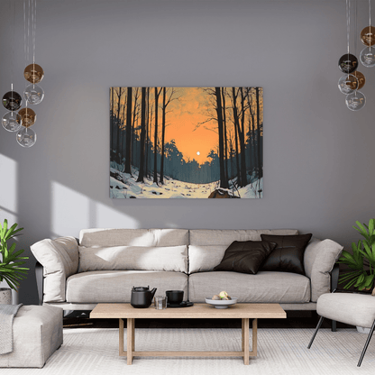 Tranquil Winter Forest Sunrise - Landscape Wall Art - Aestheticanvas