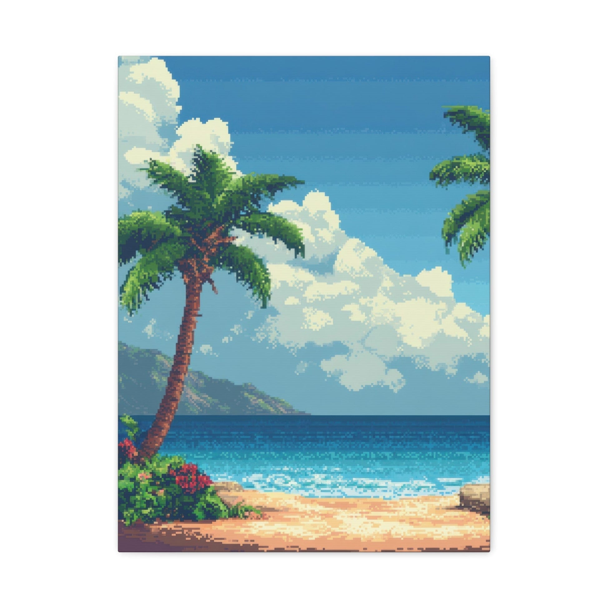 Tropical Beach Paradise - Pixel Art Wall Art - Aestheticanvas