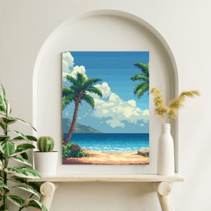 Tropical Beach Paradise - Pixel Art Wall Art - Aestheticanvas