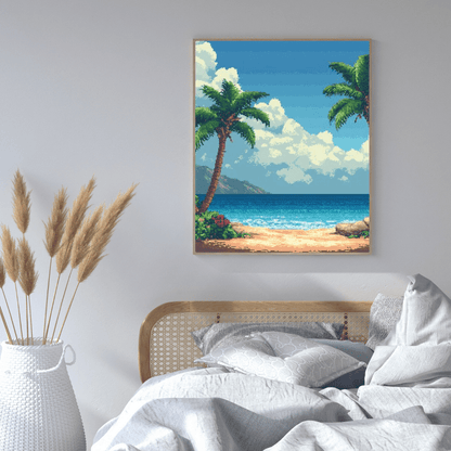 Tropical Beach Paradise - Pixel Art Wall Art - Aestheticanvas