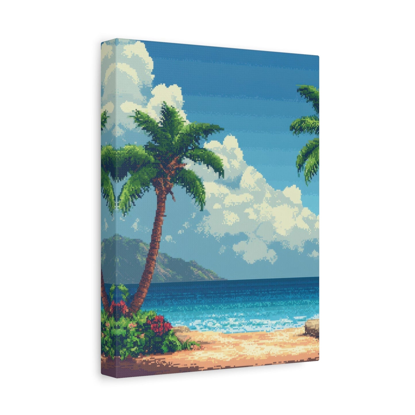 Tropical Beach Paradise - Pixel Art Wall Art - Aestheticanvas