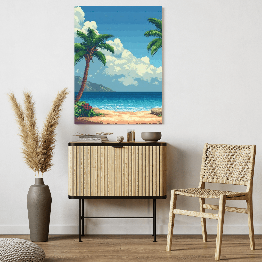 Tropical Beach Paradise - Pixel Art Wall Art - Aestheticanvas