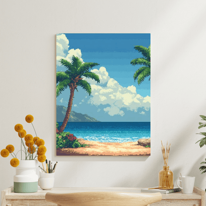 Tropical Beach Paradise - Pixel Art Wall Art - Aestheticanvas