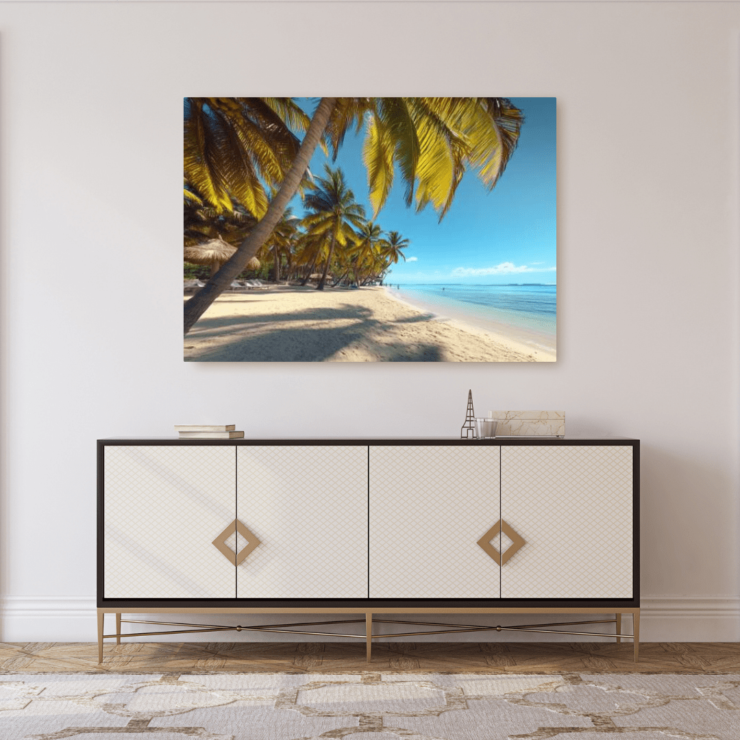 Tropical Paradise Beach with Palm Trees - Landscape Wall Art - Aestheticanvas