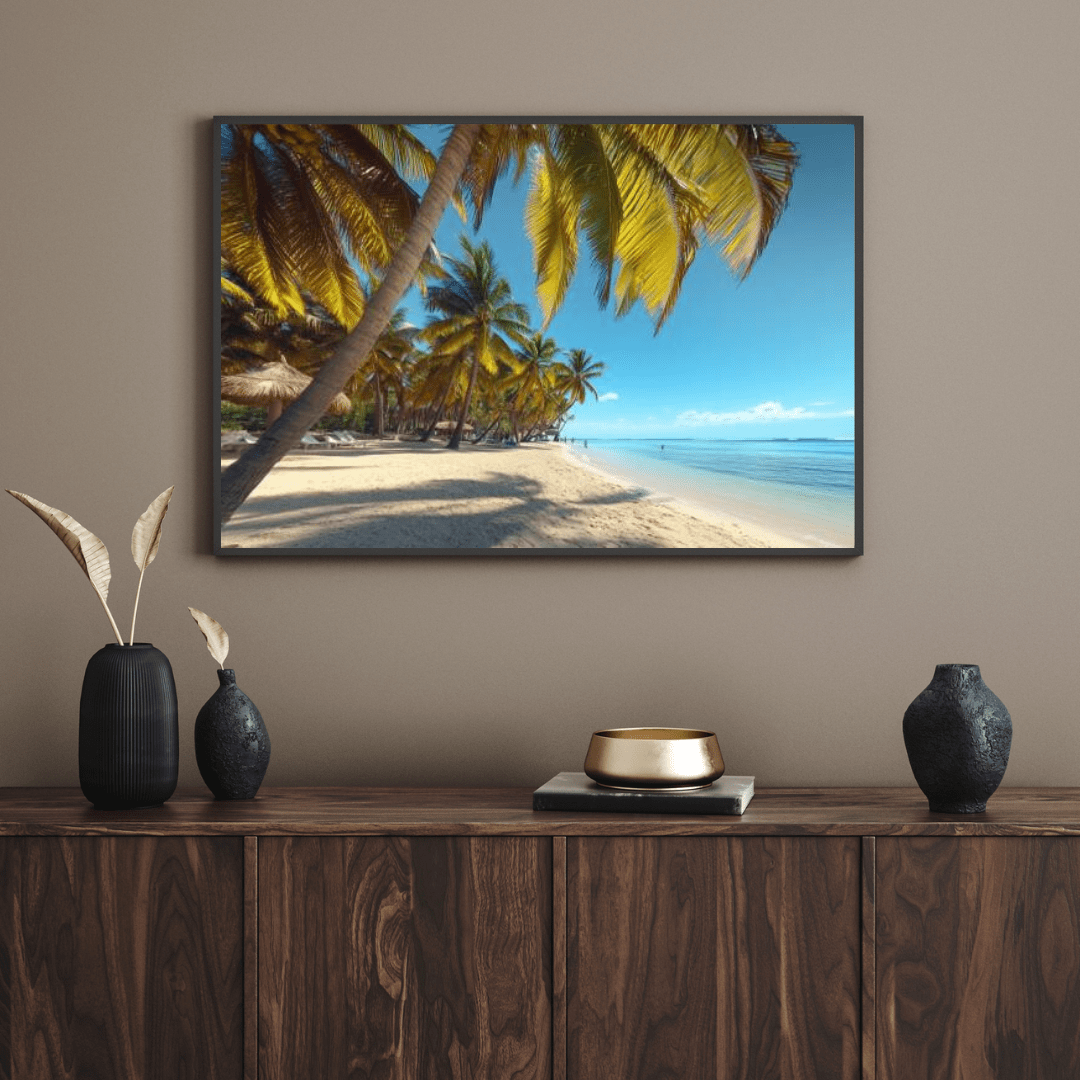 Tropical Paradise Beach with Palm Trees - Landscape Wall Art - Aestheticanvas