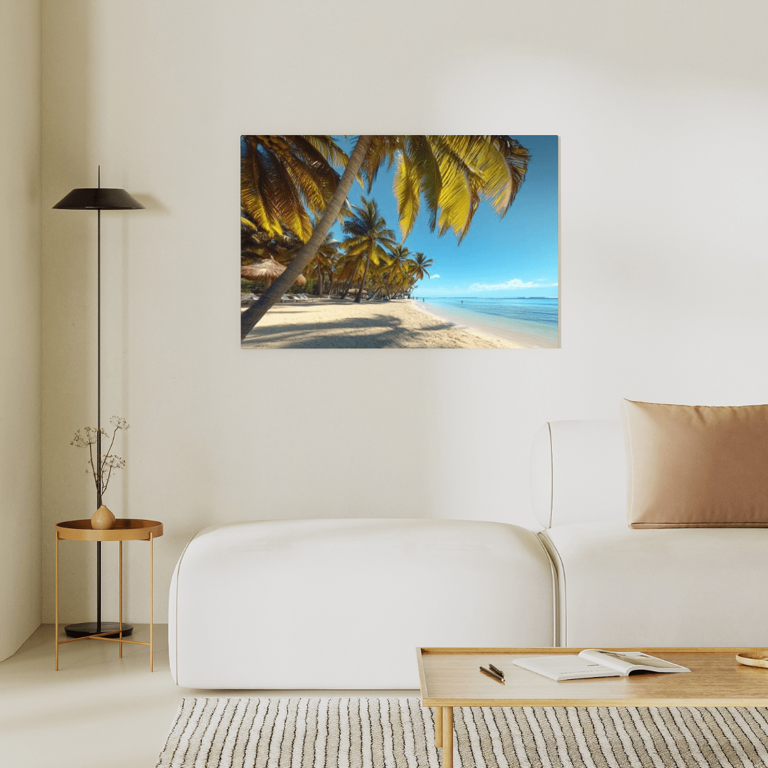 Tropical Paradise Beach with Palm Trees - Landscape Wall Art - Aestheticanvas