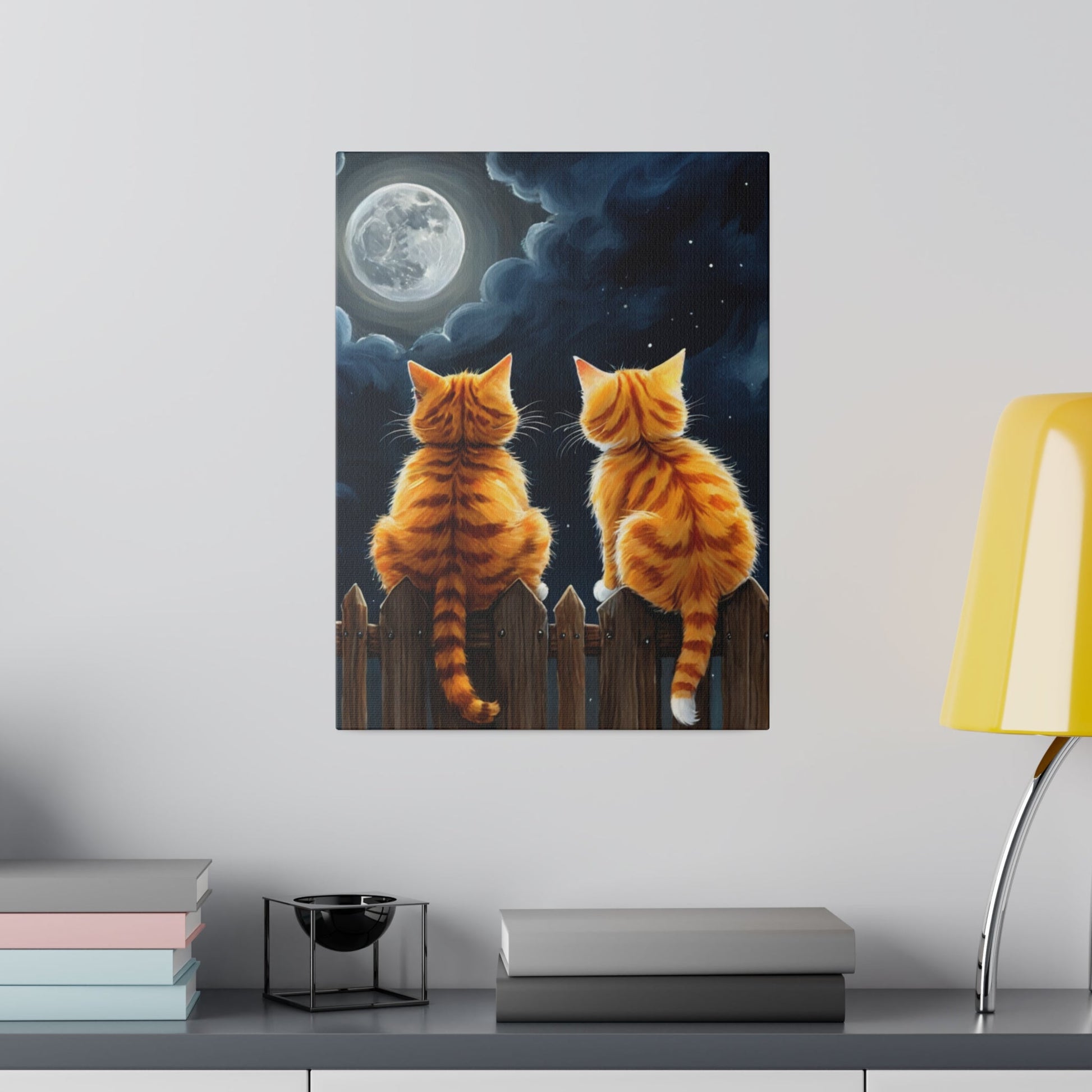 Two Friends Staring At The Moon - Cats Wall Art - Aestheticanvas