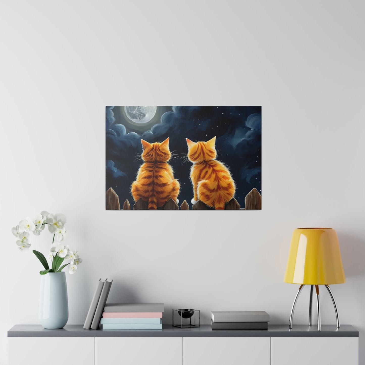 Two Friends Staring At The Moon - Cats Wall Art - Aestheticanvas