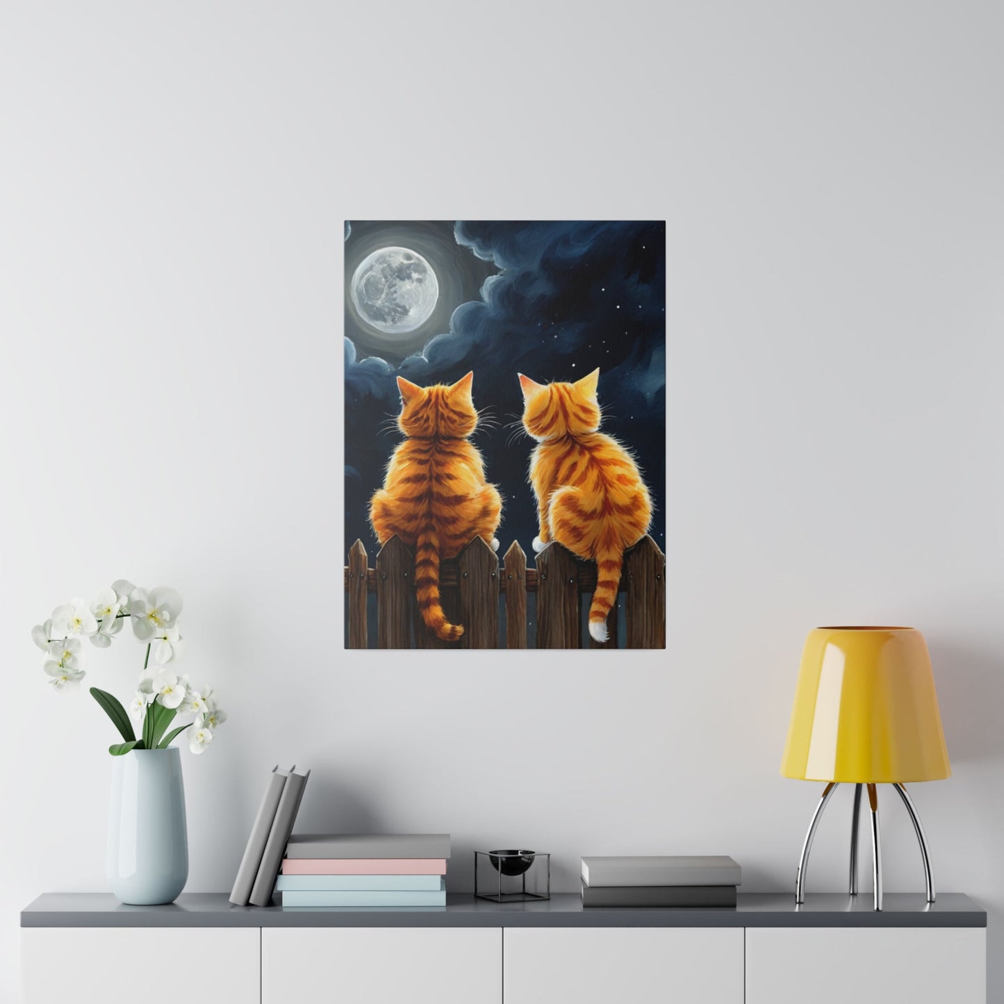 Two Friends Staring At The Moon - Cats Wall Art - Aestheticanvas