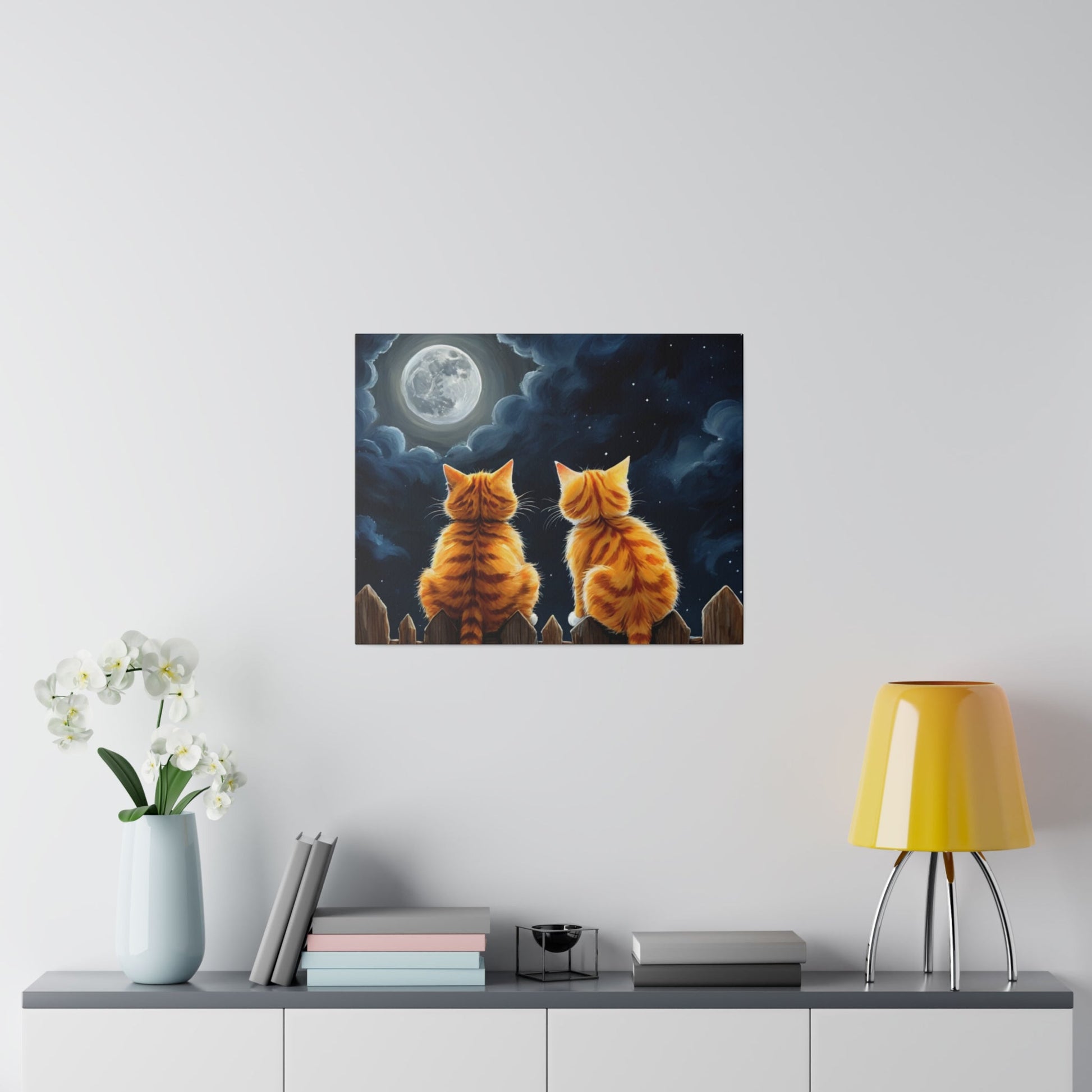 Two Friends Staring At The Moon - Cats Wall Art - Aestheticanvas