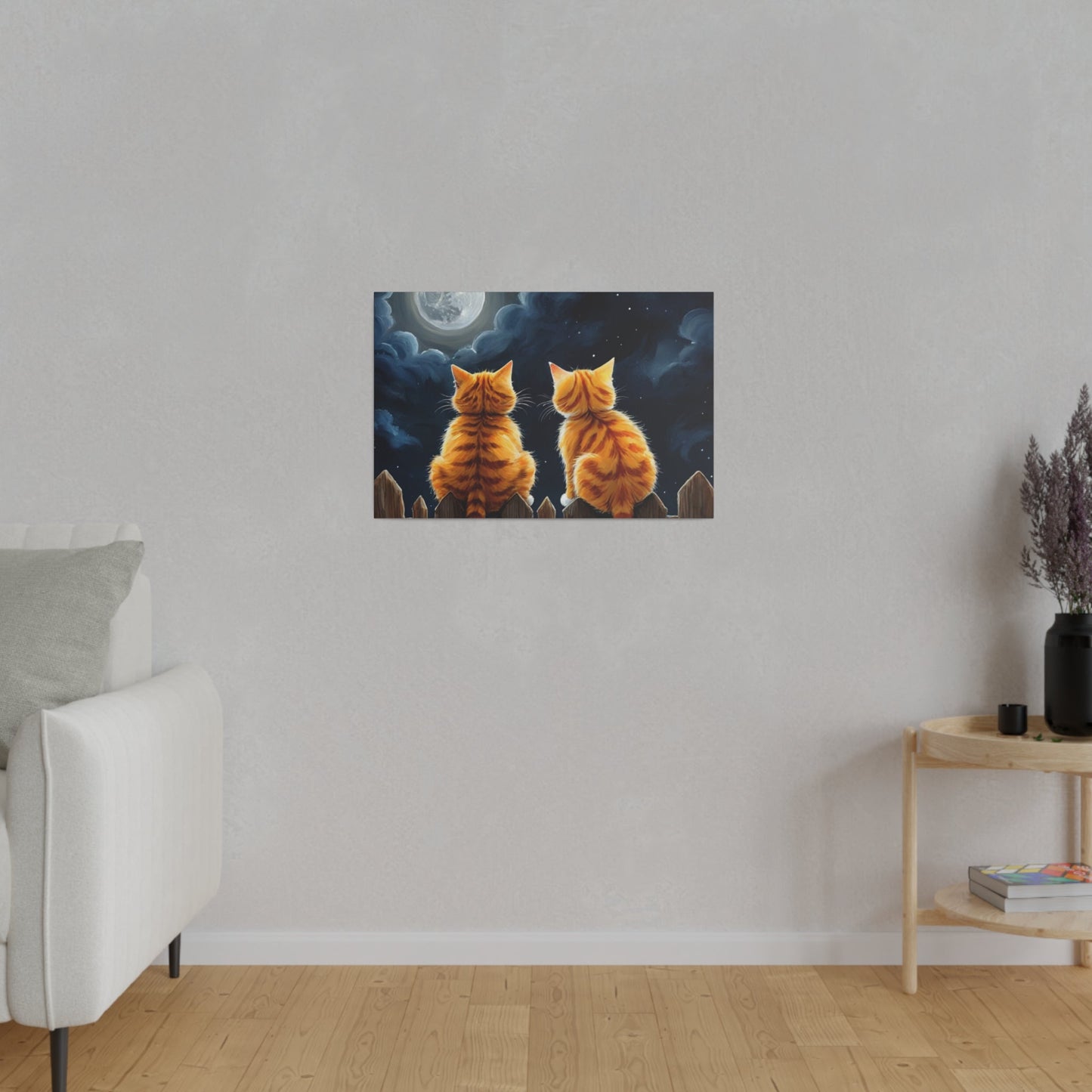 Two Friends Staring At The Moon - Cats Wall Art - Aestheticanvas