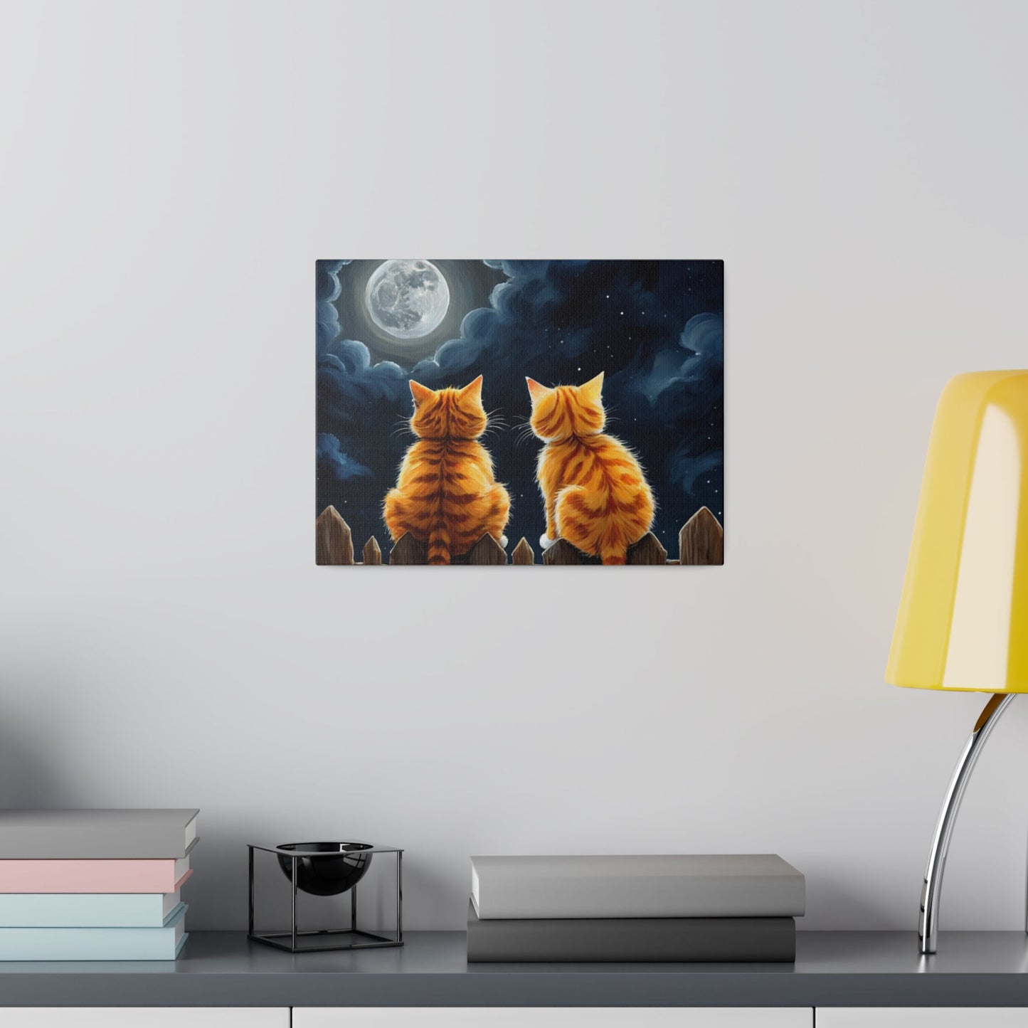 Two Friends Staring At The Moon - Cats Wall Art - Aestheticanvas