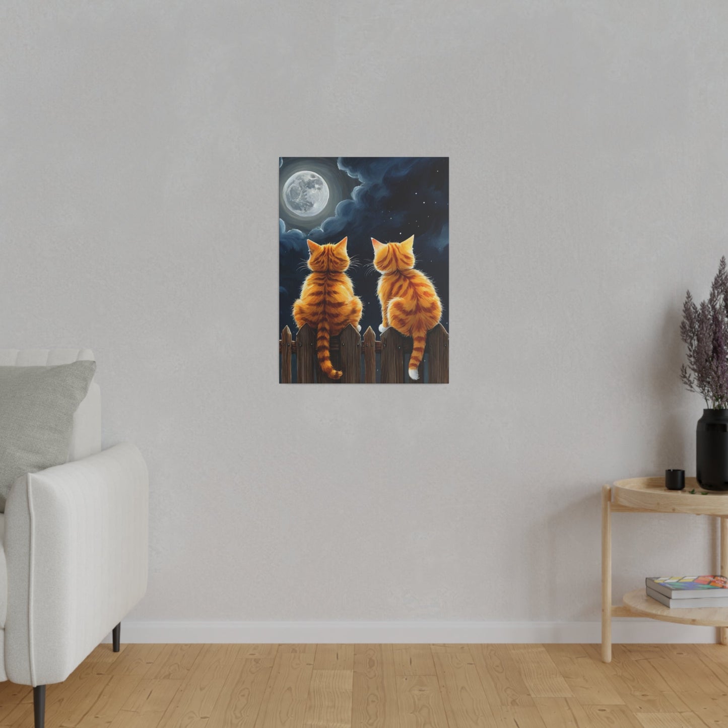 Two Friends Staring At The Moon - Cats Wall Art - Aestheticanvas