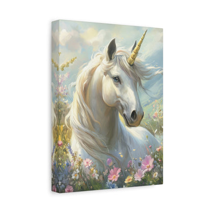 Unicorn in Flower Meadow - Kids Wall Art - Aestheticanvas