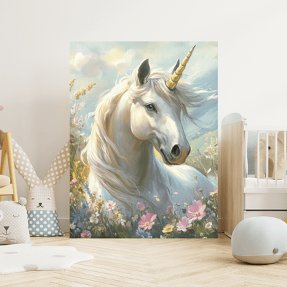 Unicorn in Flower Meadow - Kids Wall Art - Aestheticanvas