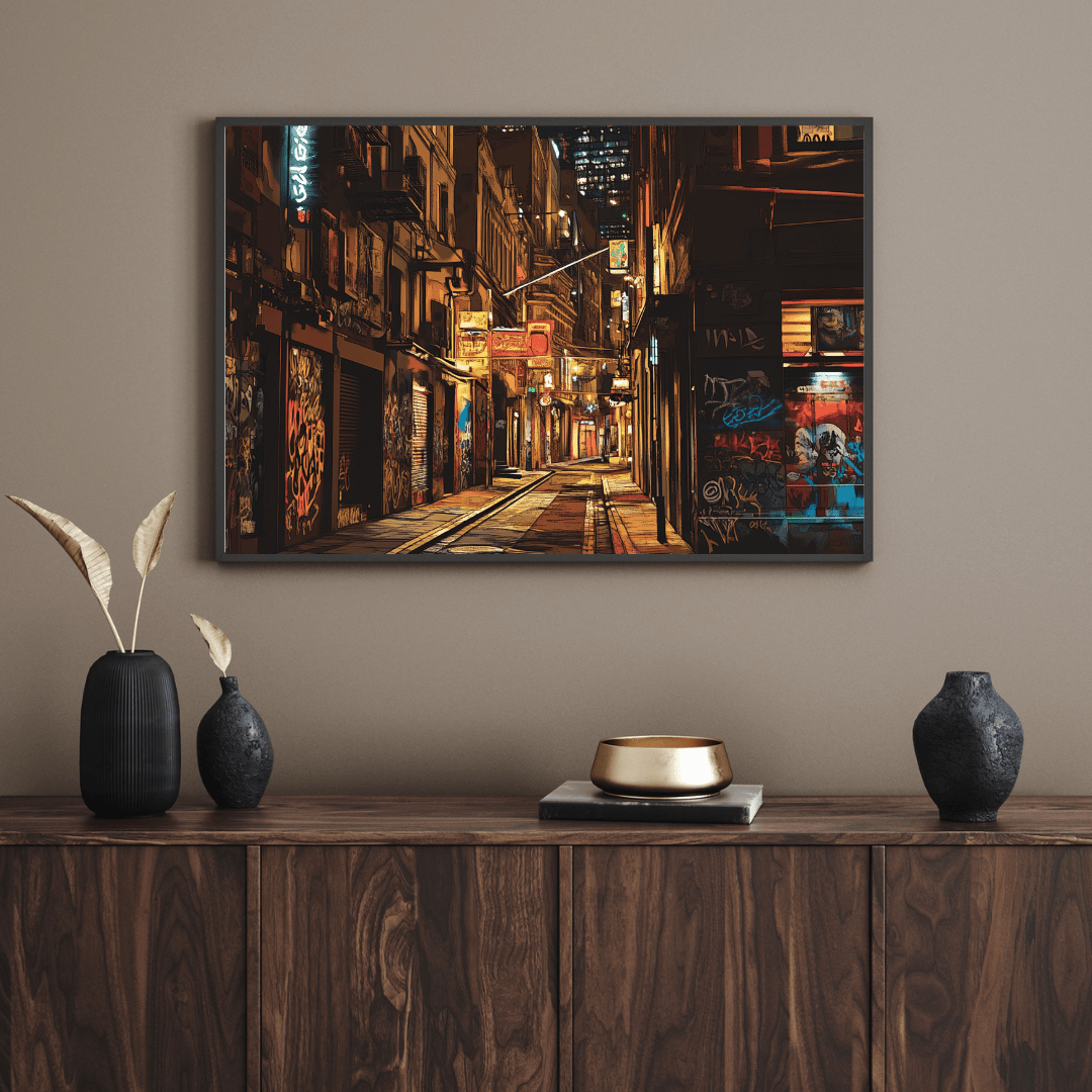 Urban Alleyway at Night – Cityscape Wall Art - Aestheticanvas