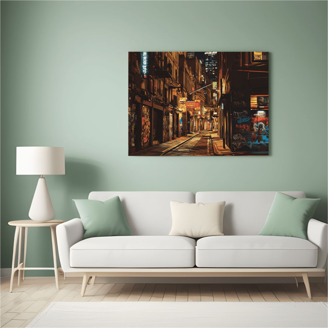 Urban Alleyway at Night – Cityscape Wall Art - Aestheticanvas