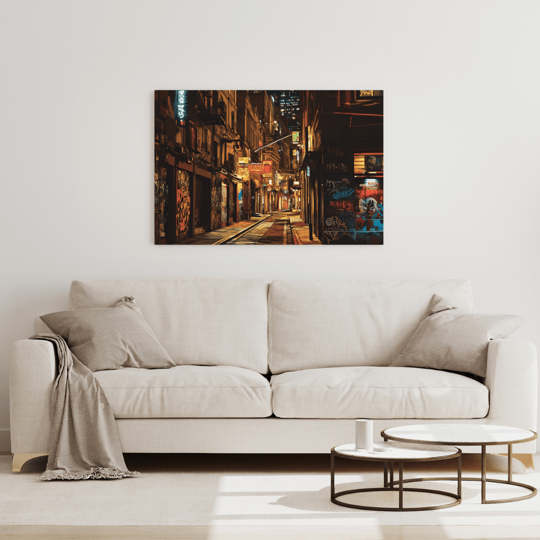 Urban Alleyway at Night – Cityscape Wall Art - Aestheticanvas