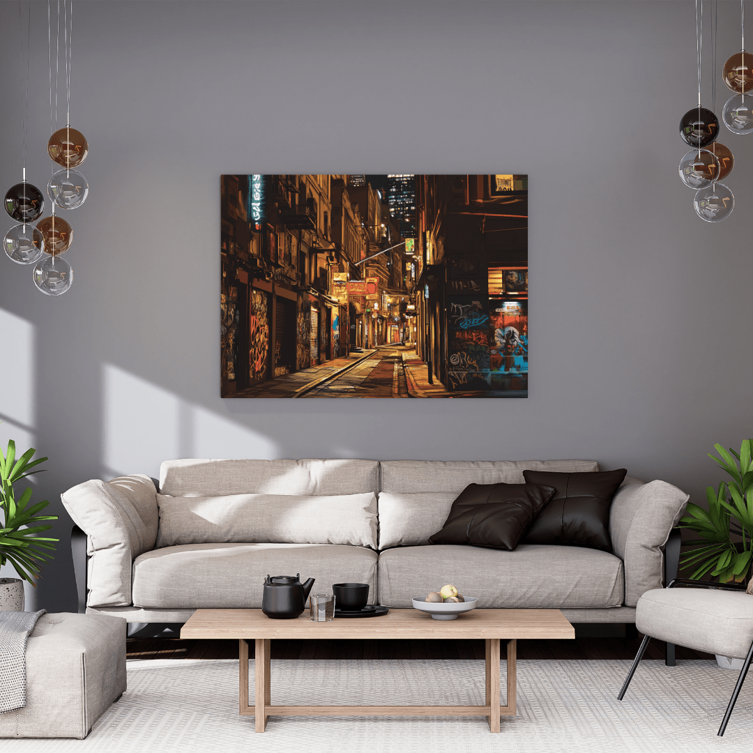 Urban Alleyway at Night – Cityscape Wall Art - Aestheticanvas