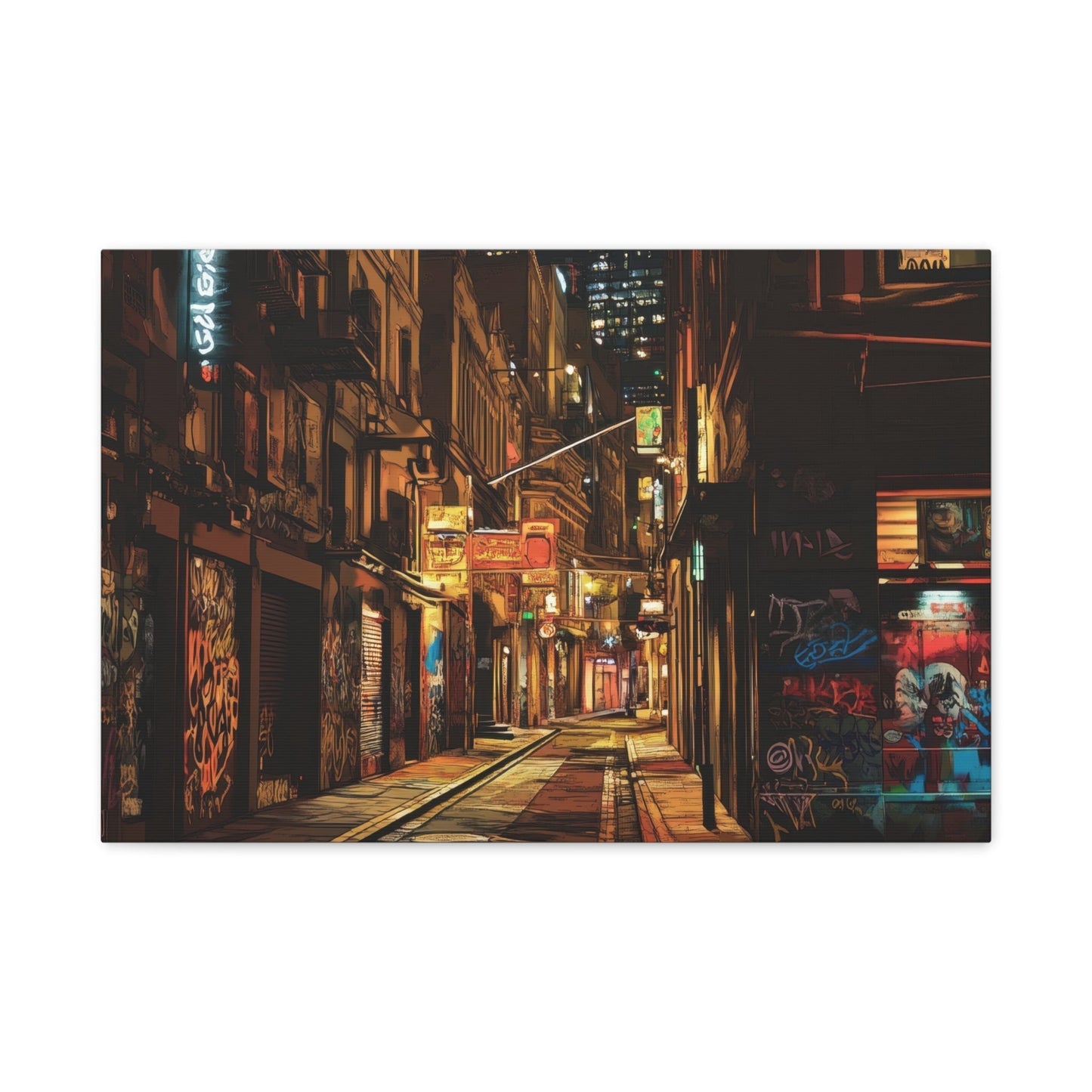 Urban Alleyway at Night – Cityscape Wall Art - Aestheticanvas