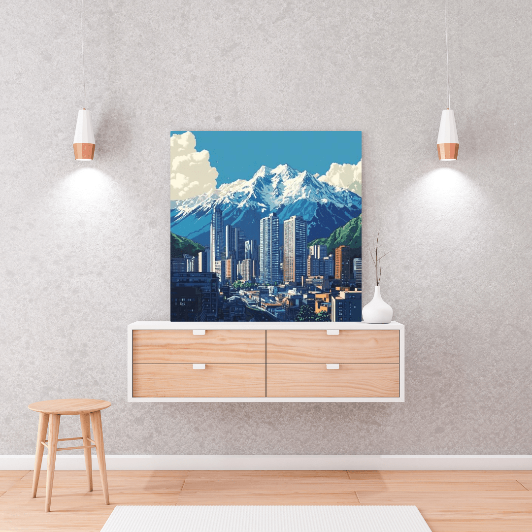 Urban Oasis Amid Snowy Peaks - Cityscape Wall Art - Aestheticanvas