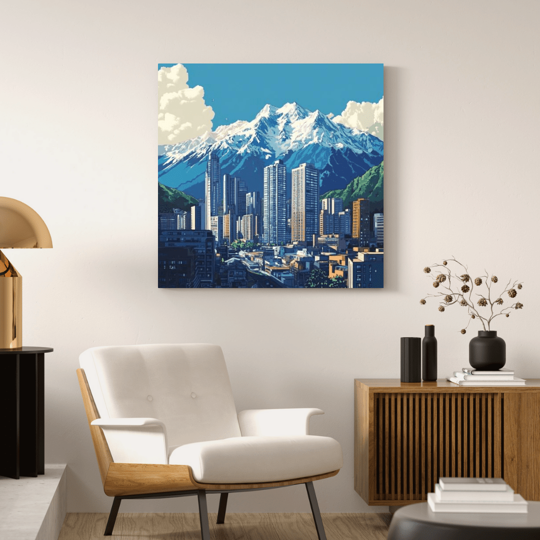 Urban Oasis Amid Snowy Peaks - Cityscape Wall Art - Aestheticanvas