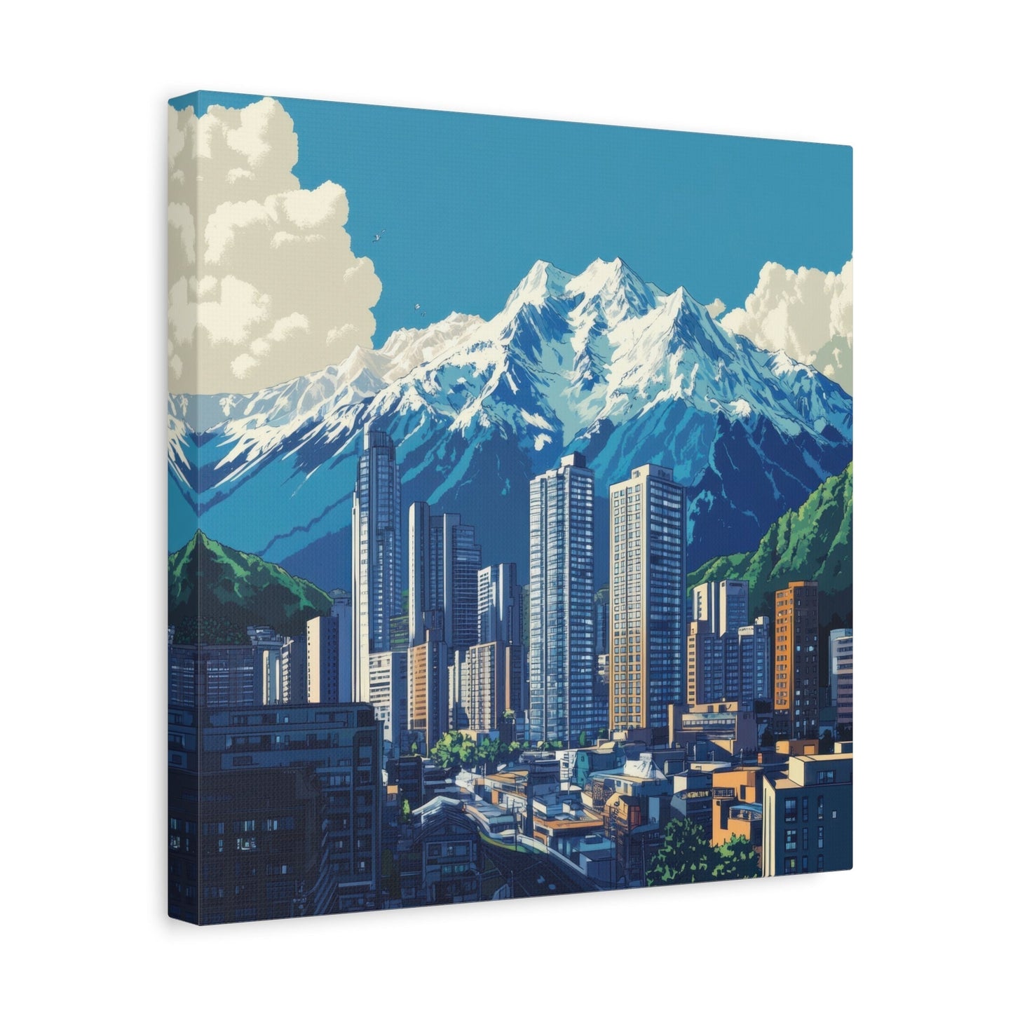 Urban Oasis Amid Snowy Peaks - Cityscape Wall Art - Aestheticanvas