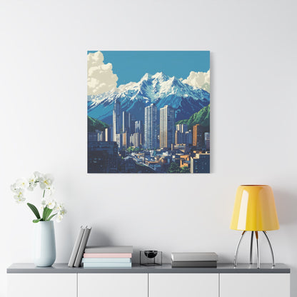 Urban Oasis Amid Snowy Peaks - Cityscape Wall Art - Aestheticanvas